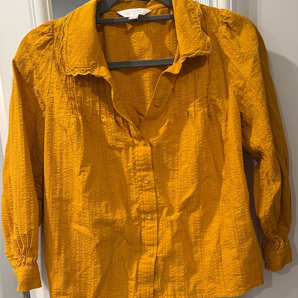 LC Lauren Conrad Mustard Button-Up Blouse